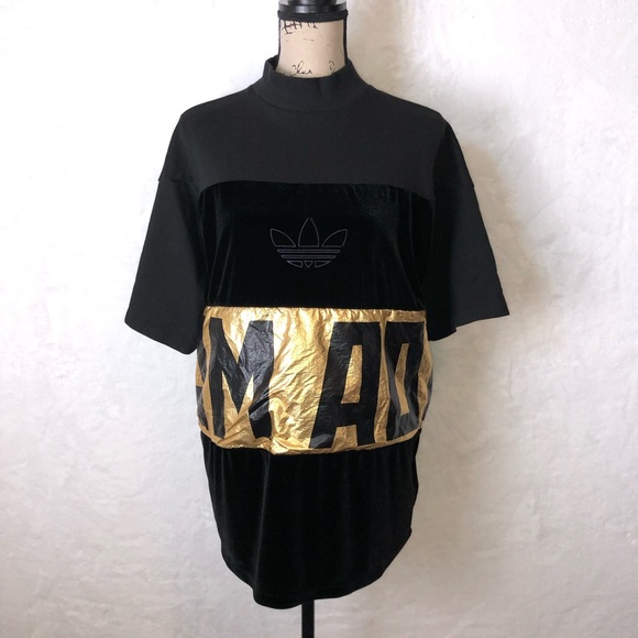 Adidas Velvet Foil Sweat Tee Mock Neck Size S - Picture 3 of 8